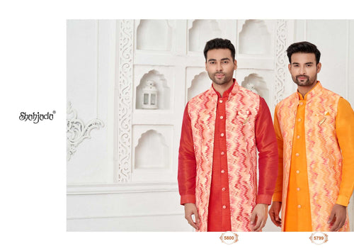 Art Silk Kurta Long Jacket Set with Pants for Men