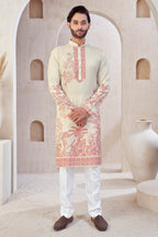Cream Cherry Red Stylish Festive Kurta