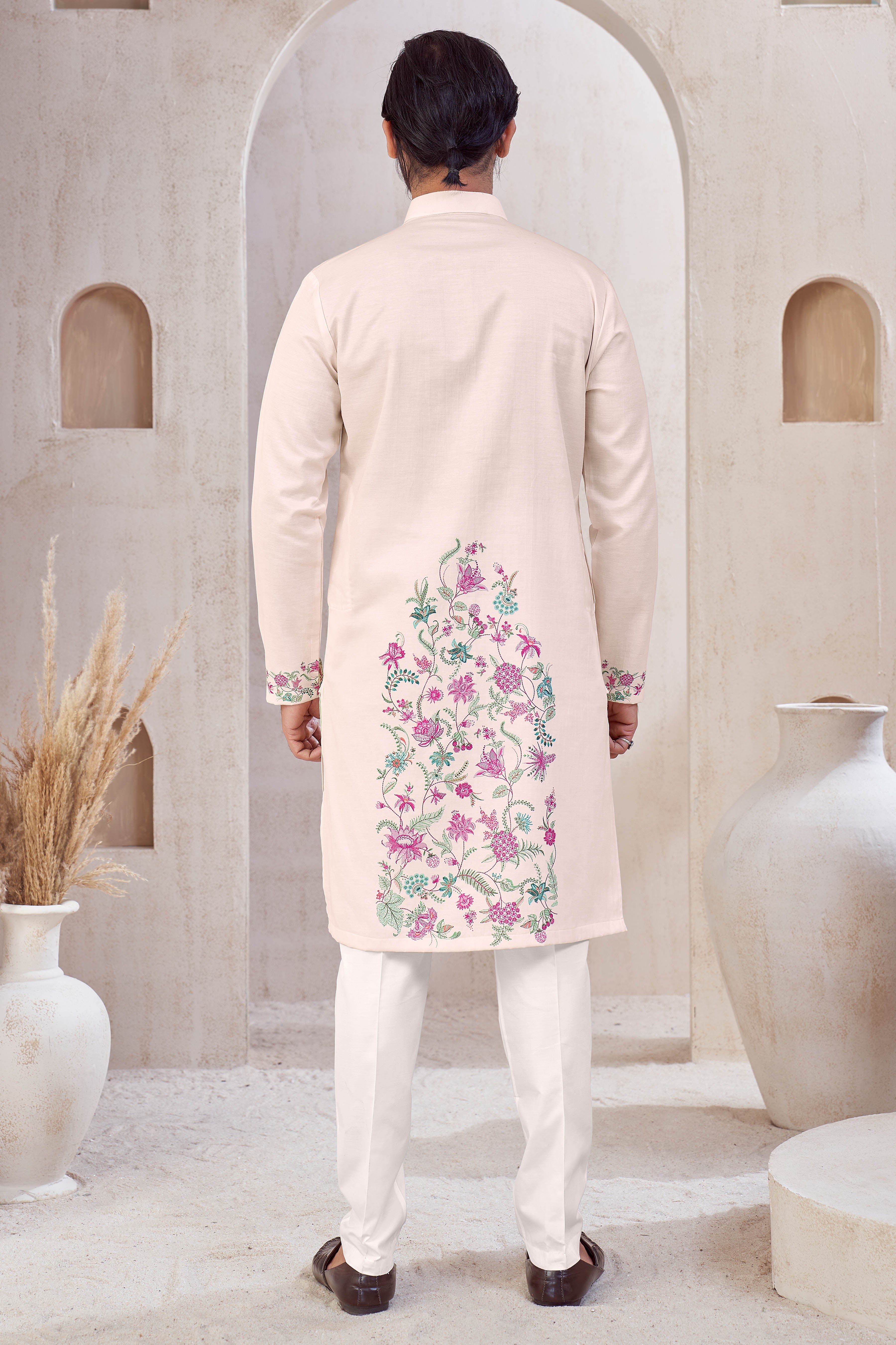 Ivory Floral Crest Kurta