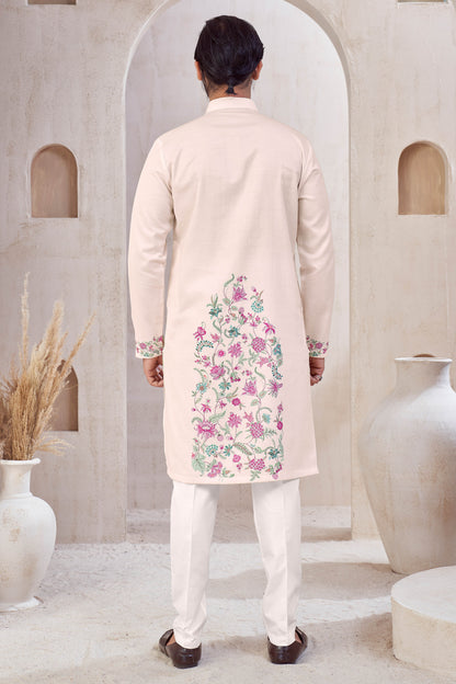 Ivory Floral Crest Kurta