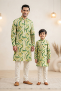 Father Son Traditional Kurta Pant Outfit for Reception - Silk & Viscose