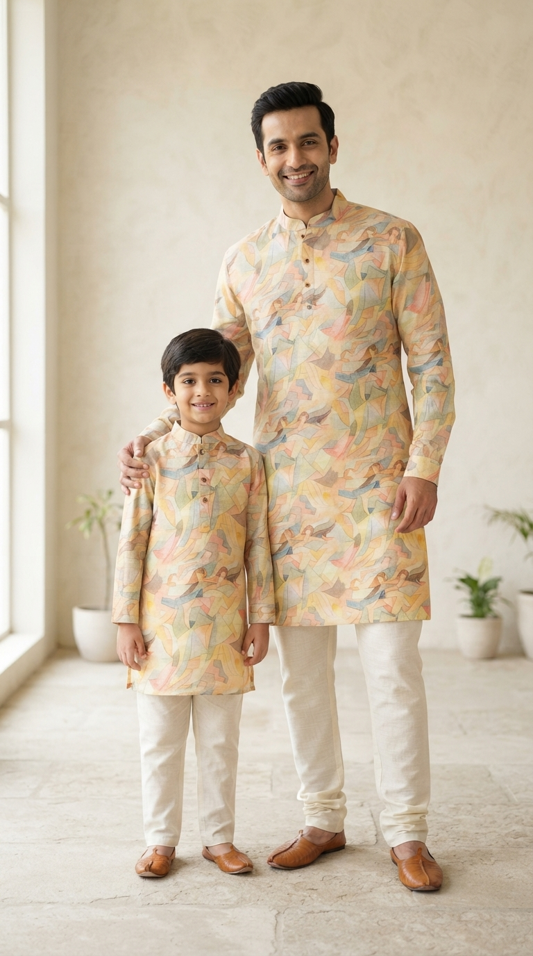 Father Son Combo Set for Family Functions - Kurta & Soft Silk Pants