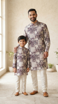 Father Son Twinning Kurta Pant Set for Sangeet - Digital Print