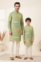 Father Son Matching Kurta Pant Set for Engagement - Digital Print Viscose