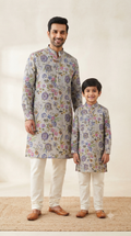 Father Son Ethnic Kurta Pant Set for Rakhi - Digital Print & Silk