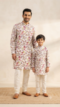 Father Son Ethnic Wear Set - Digital Print Viscose Kurta with Silk Pants