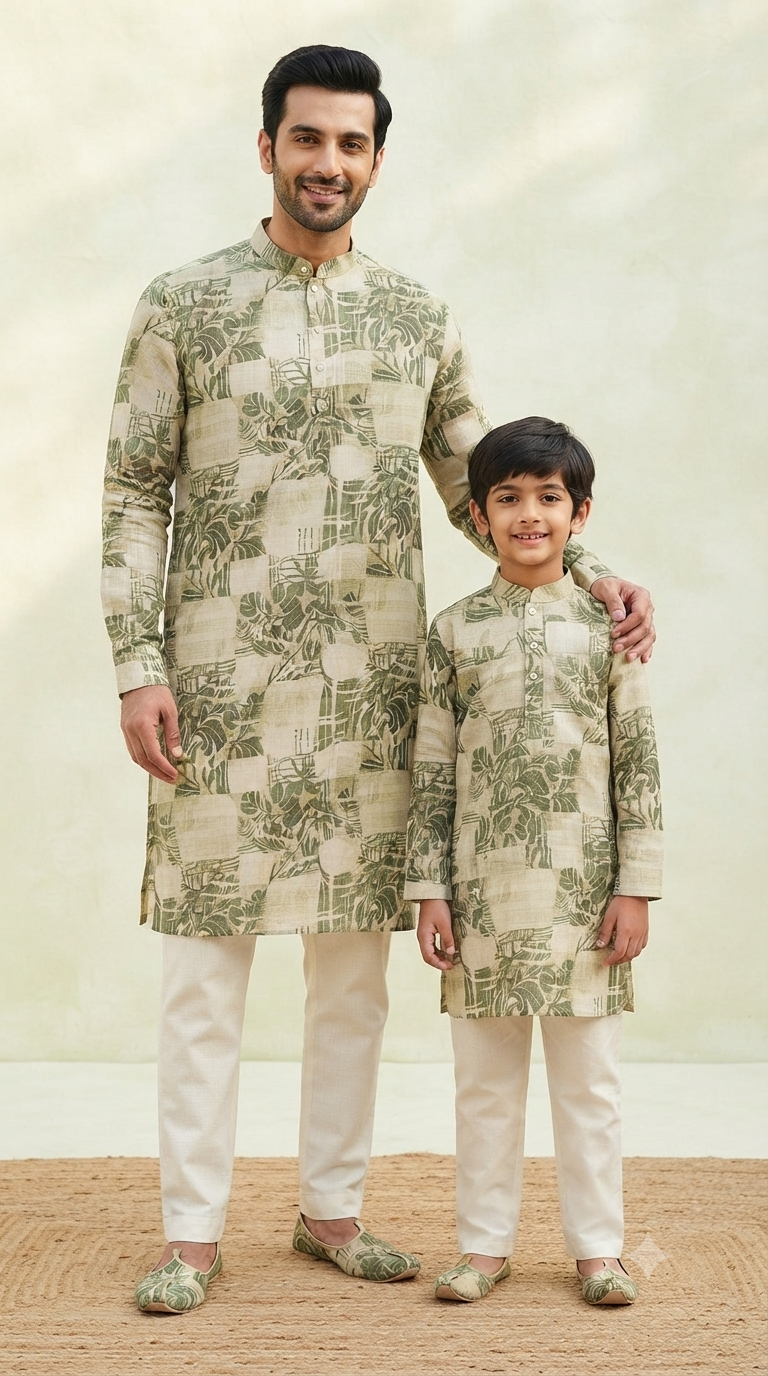 Father Son Combo Set for Ganpati Festival - Kurta & Soft Silk Pants