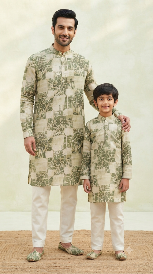 Father Son Combo Set for Ganpati Festival - Kurta & Soft Silk Pants
