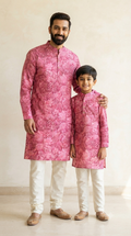 Father Son Ethnic Kurta Pant Set for Onam - Digital Print Viscose