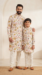 Matching Kurta Set for Dad and Son - Pongal Digital Print & Silk Pants