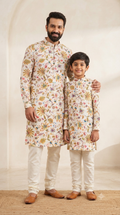 Matching Kurta Set for Dad and Son - Pongal Digital Print & Silk Pants