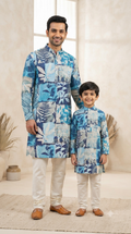 Father Son Twinning Kurta Pant Set for Karva Chauth - Digital Print
