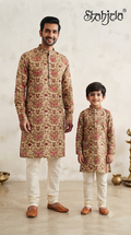 Father Son Combo Kurta Set for Birthday Party - Digital Print Viscose