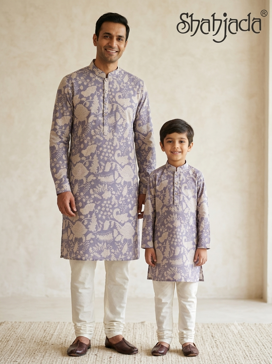 Father Son Combo Set for Housewarming - Kurta Pant in Viscose & Silk