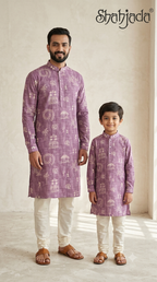 Father Son Traditional Kurta Set for Rehearsal Dinner - Digital Print