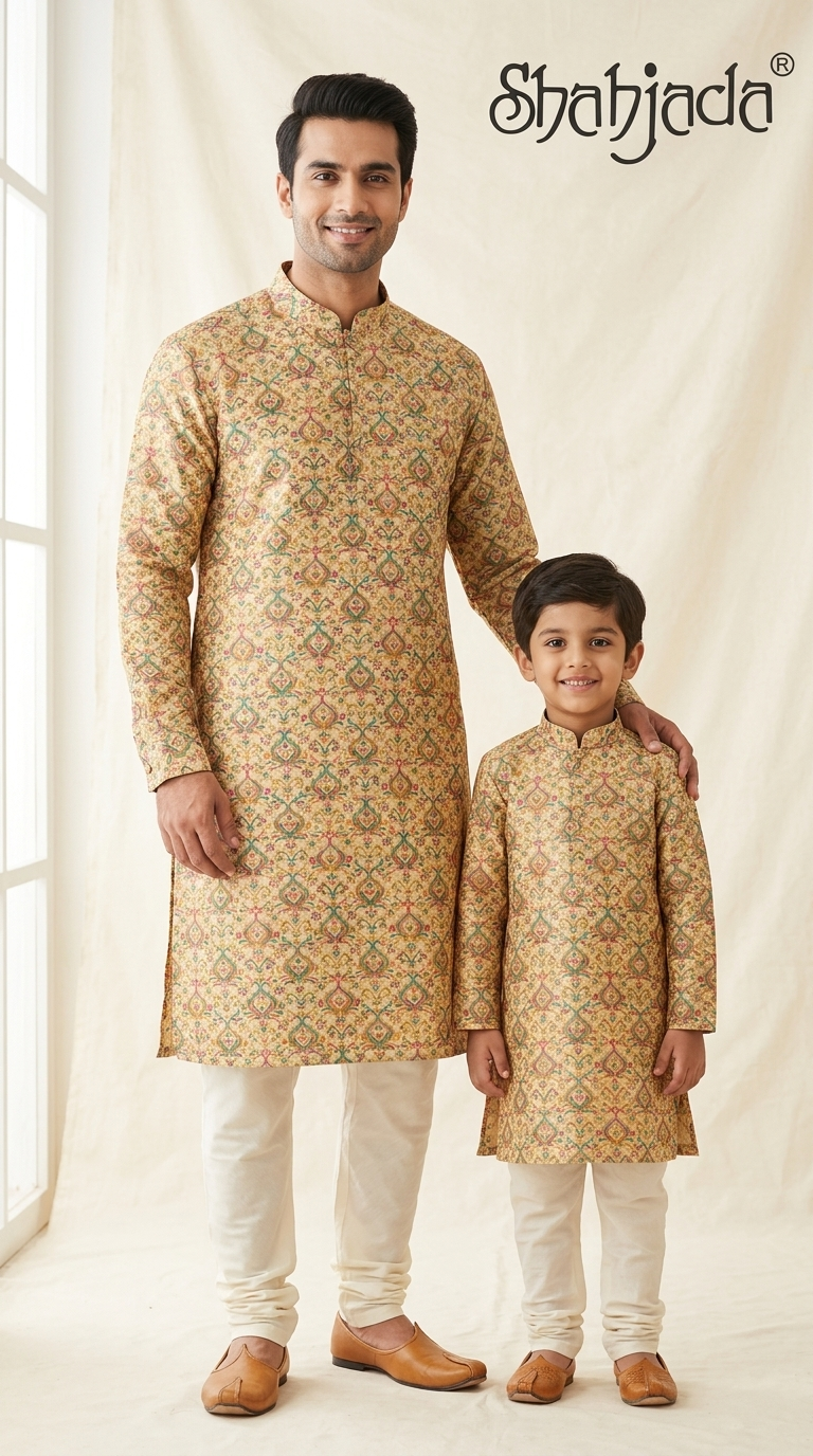 Father Son Matching Kurta Pant Set for Roka - Digital Print Viscose