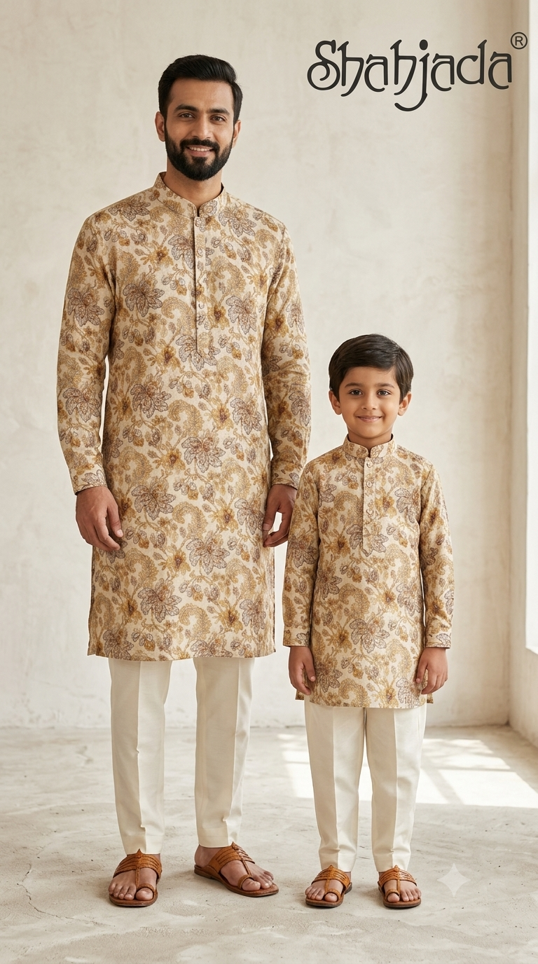 Father Son Ethnic Kurta Pant Set for Bhai Dooj - Digital Print Viscose