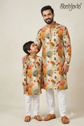 Father Son Matching Kurta Pant Set for Ring Ceremony - Digital Print
