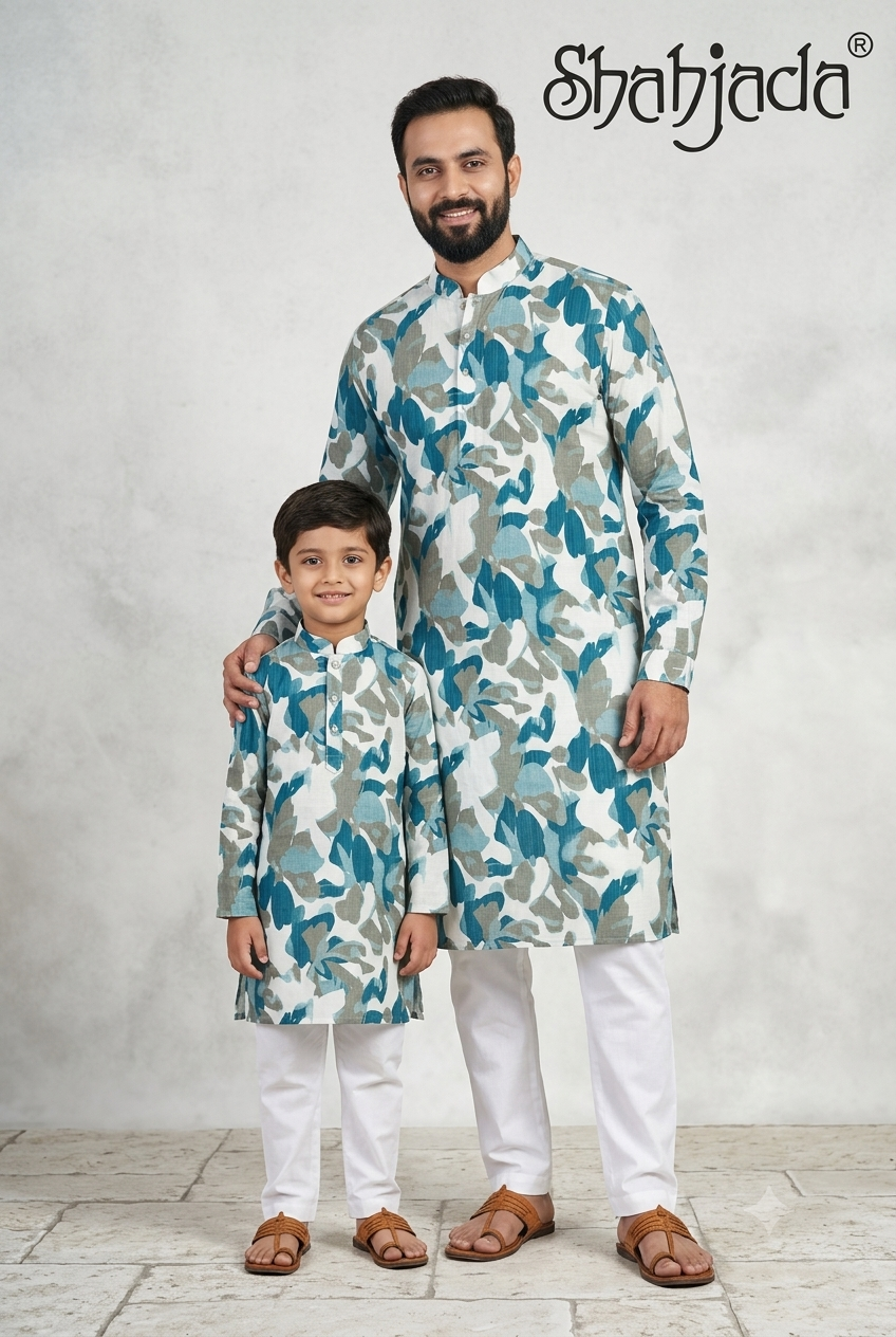 Father Son Combo Kurta Set for Vidhi Function - Viscose & Silk Pants