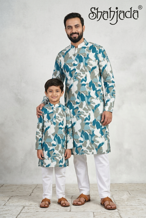 Father Son Combo Kurta Set for Vidhi Function - Viscose & Silk Pants
