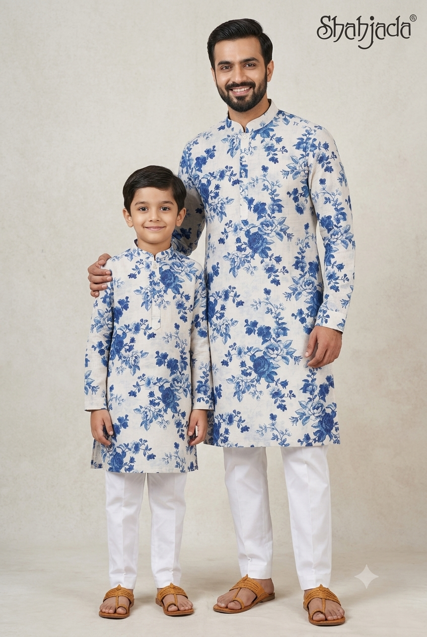 Matching Kurta Set for Dad and Son - Akshaya Tritiya Digital Print