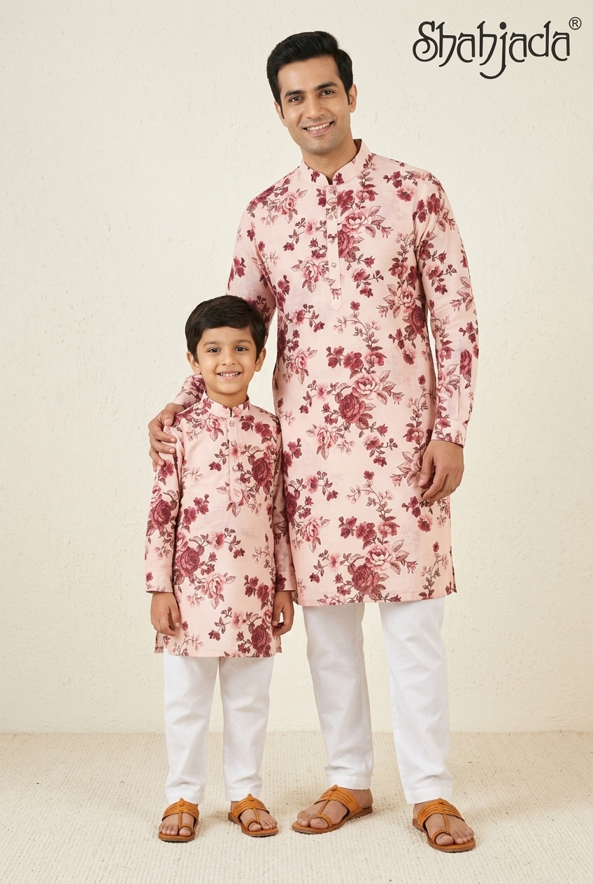 Father Son Ethnic Kurta Pant Set for Ugadi - Digital Print Viscose