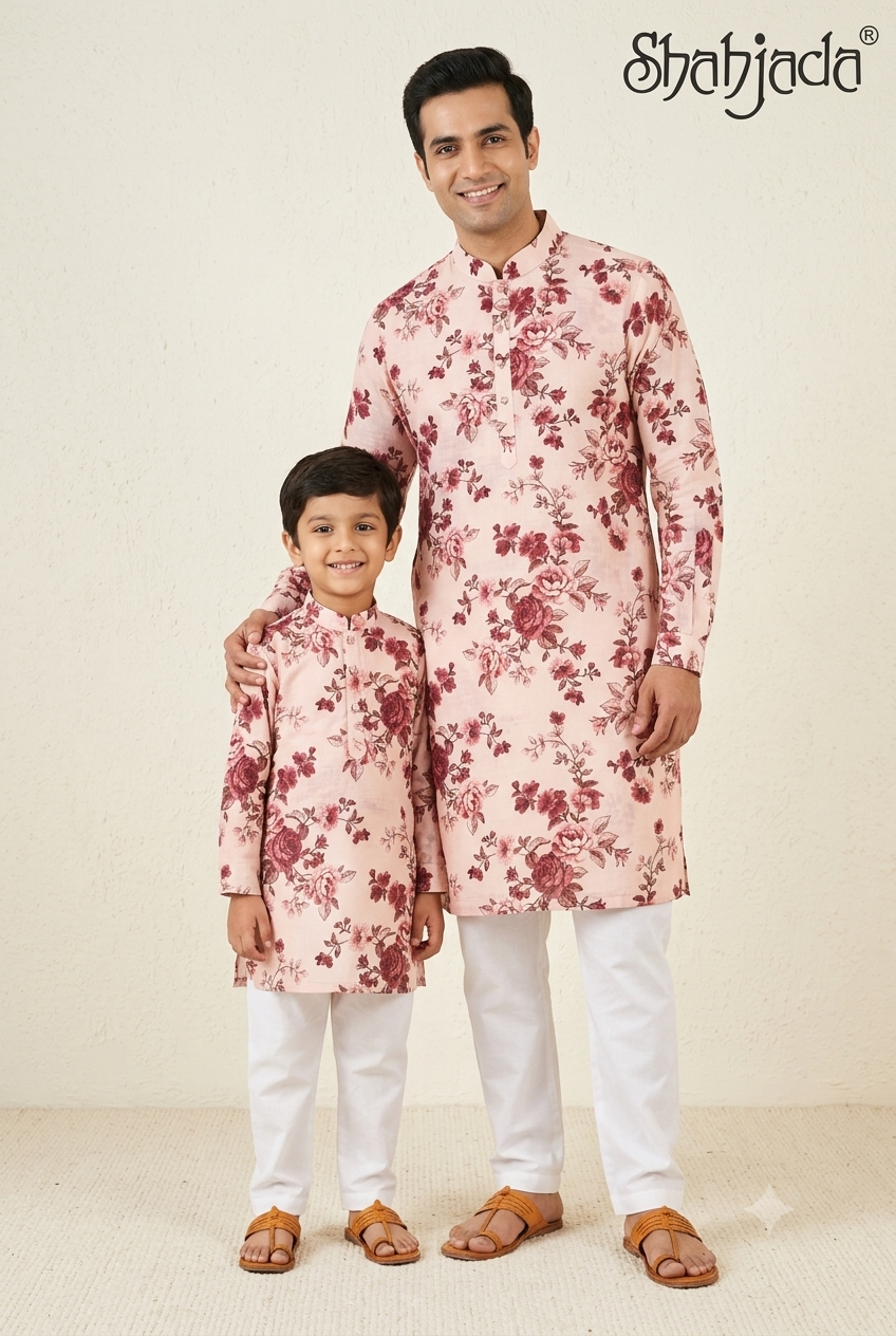 Father Son Ethnic Kurta Pant Set for Ugadi - Digital Print Viscose