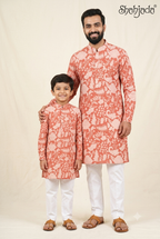 Father Son Traditional Kurta Set for Baisakhi - Digital Print & Silk