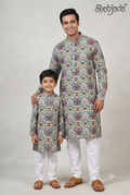 Father Son Combo Kurta Set for Lohri - Digital Print & Soft Silk Pants