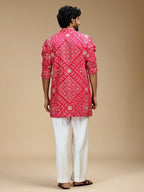 Cream Embroidered Kurta Pant Set for Men with Mandarin Collar