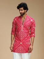 Cream Embroidered Kurta Pant Set for Men with Mandarin Collar
