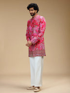 Rani Pink Embroidered Indo Western Set for Men with Mandarin Collar