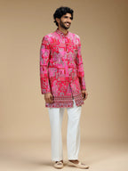 Rani Pink Embroidered Indo Western Set for Men with Mandarin Collar
