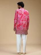 Rani Pink Embroidered Indo Western Set for Men with Mandarin Collar