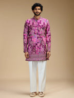 Purple Embroidered Indo Western Set for Men with Mandarin Collar