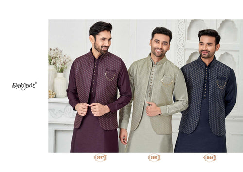 Art Silk Kurta Jacket Set with Pants for Men