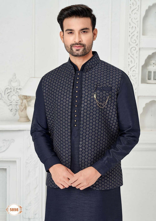 Art Silk Kurta Jacket Set with Pants for Men