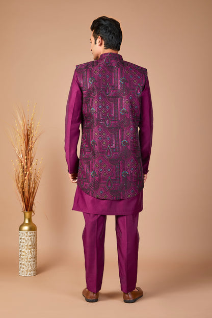 Special Reception Occasion Wine Purple Men Indo-western