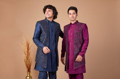 Special Reception Occasion Wine Purple Men Indo-western