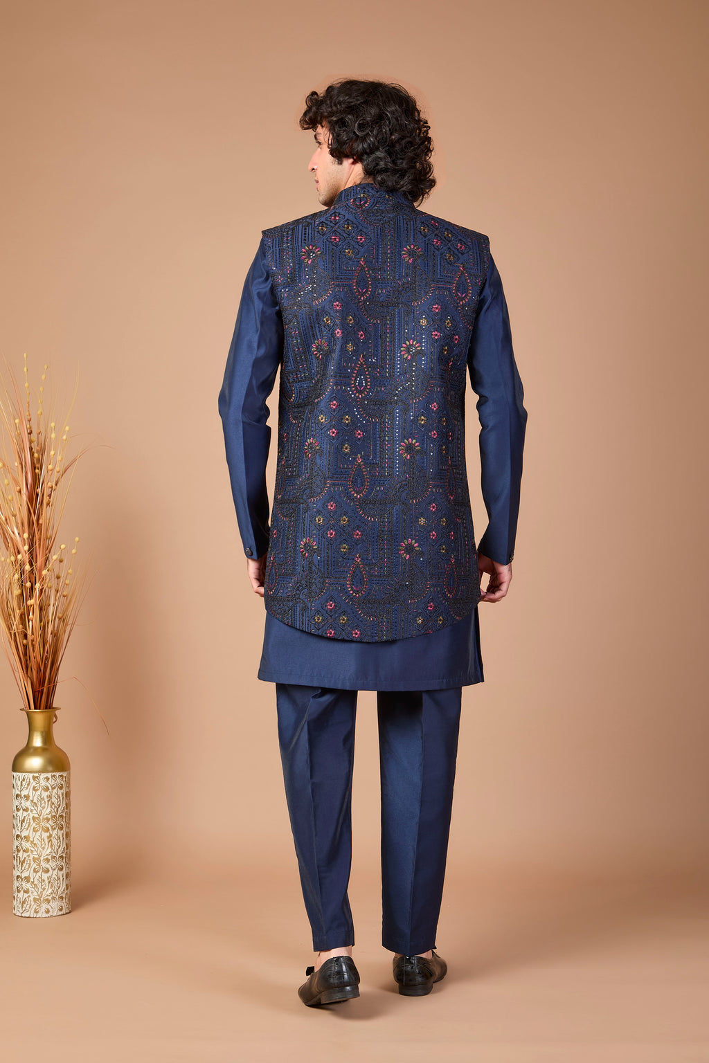 Navy Blue Raw Silk Indo-Western for Men – Festive Wear