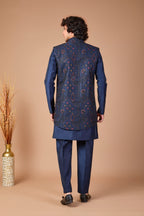 Navy Blue Raw Silk Indo-Western for Men – Festive Wear