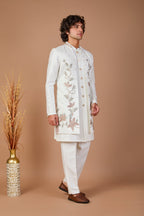 Men's Rich Off-white Indo-western Crafted in Premium Raw Silk