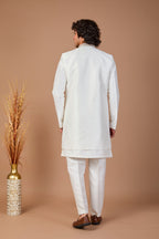 Men's Rich Off-white Indo-western Crafted in Premium Raw Silk
