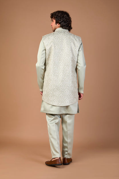Men’s Stylish Light Green Indo-western for Wedding Look