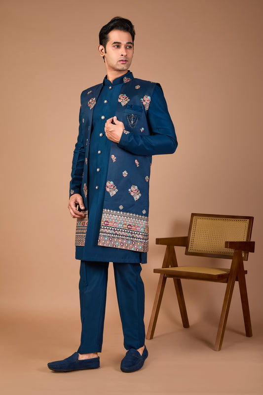 Raw Silk Men's Indo-western with Modern Styling