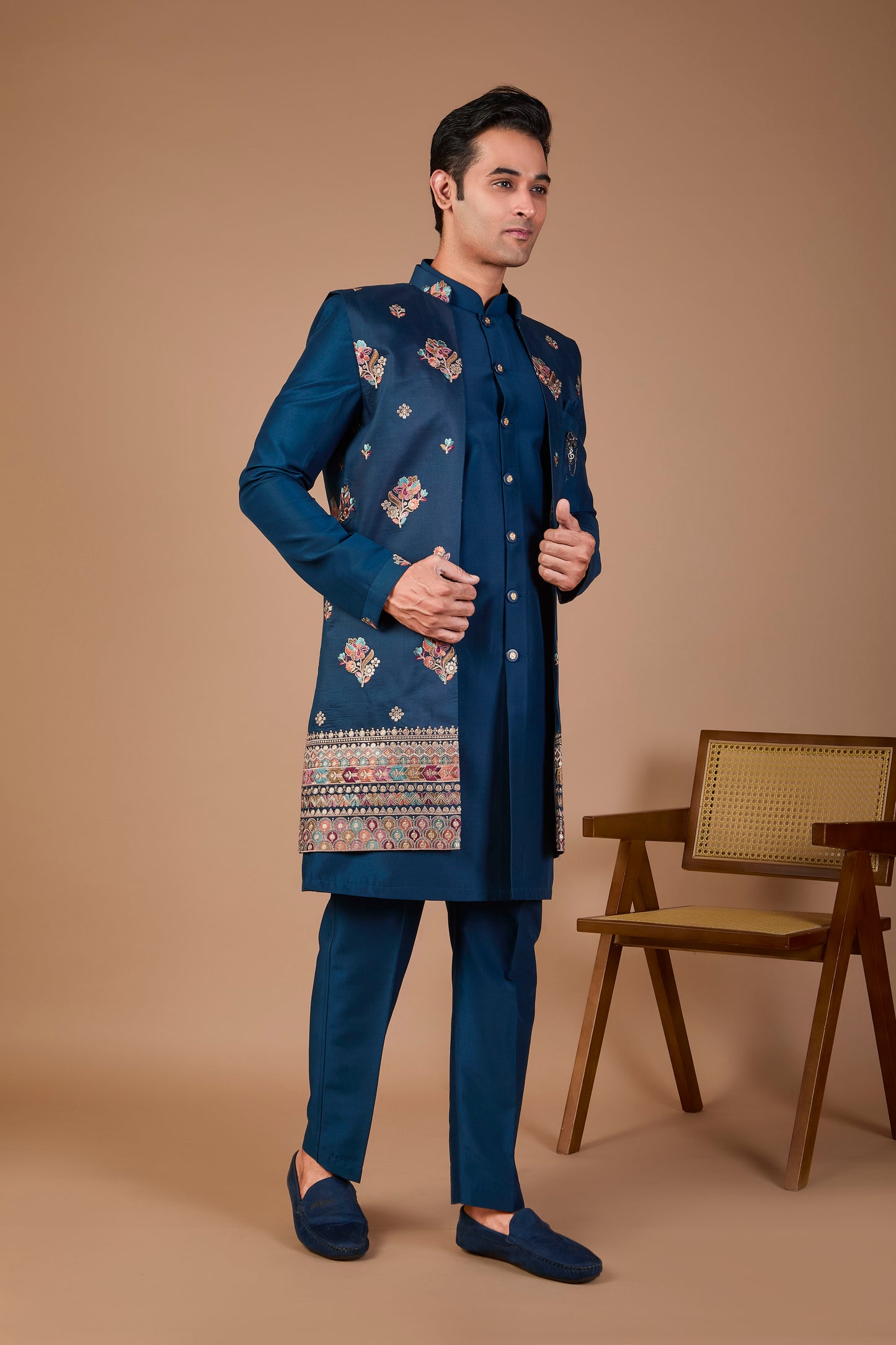 Raw Silk Men's Indo-western with Modern Styling
