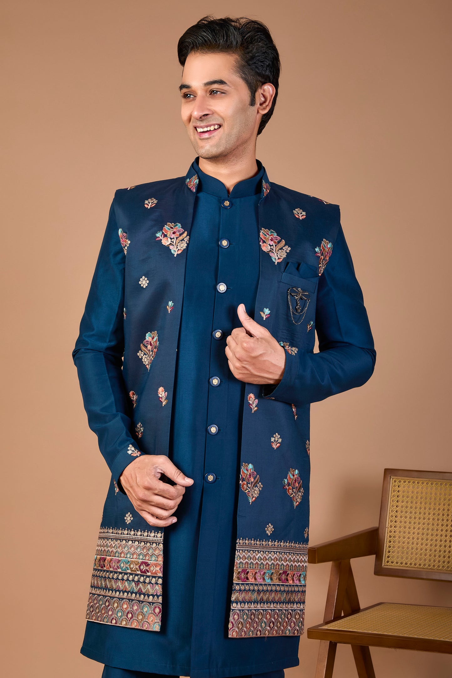 Raw Silk Men's Indo-western with Modern Styling