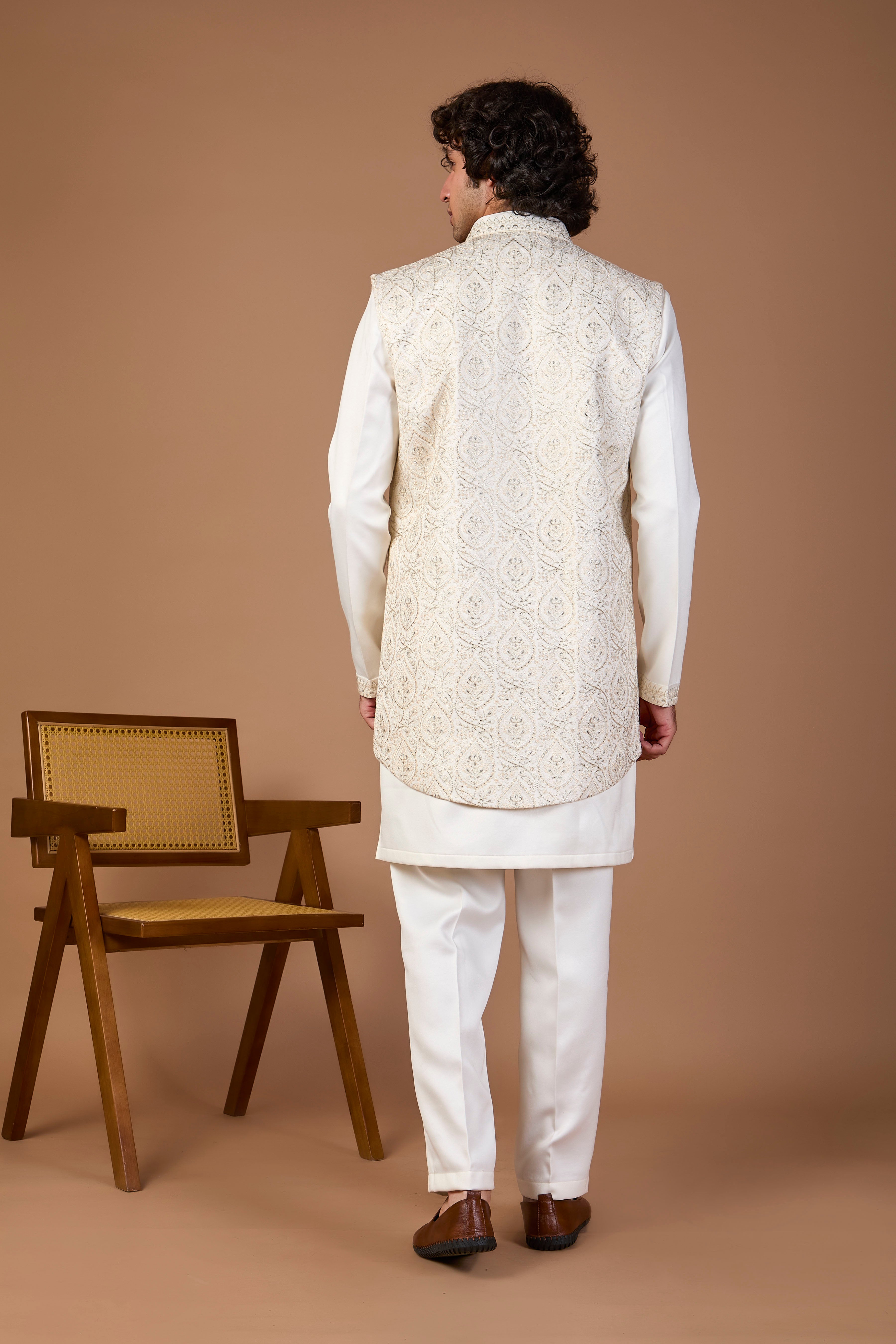 Cream Raw Silk Indo-Western for Men – Premium Traditional Wear