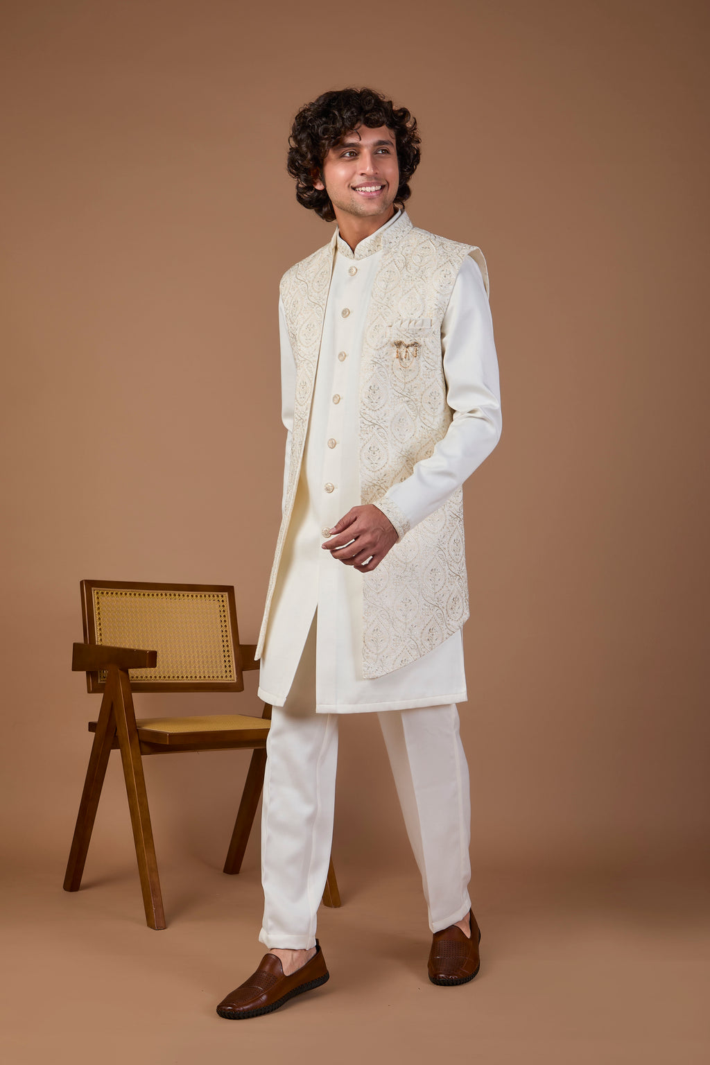 Cream Raw Silk Indo-Western for Men – Premium Traditional Wear