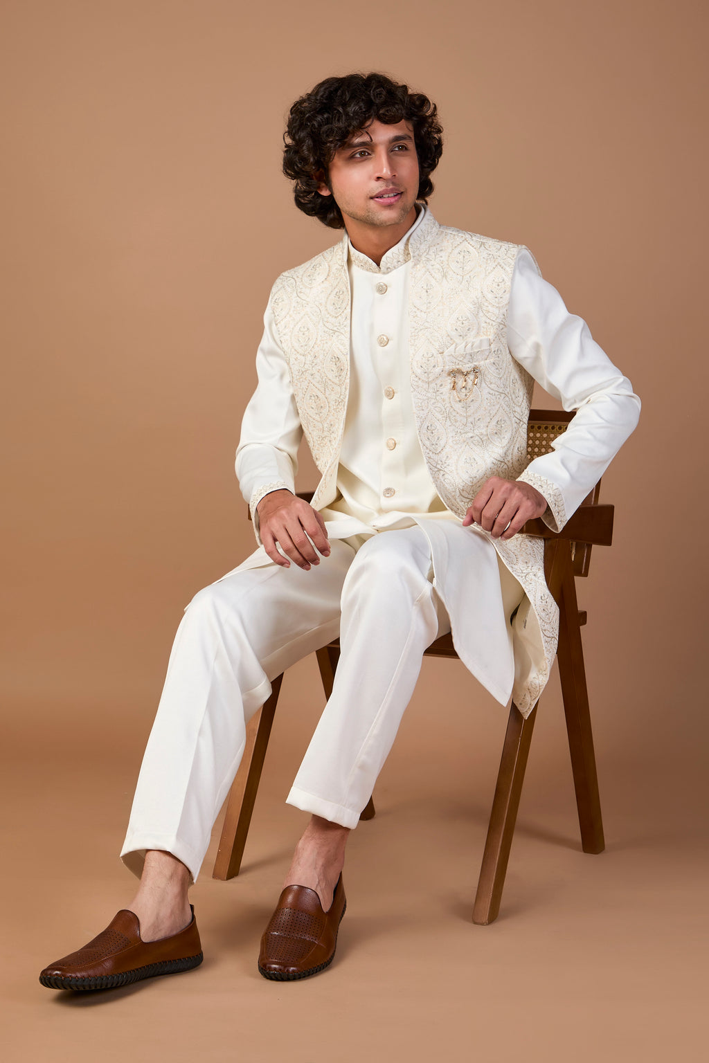 Cream Raw Silk Indo-Western for Men – Premium Traditional Wear